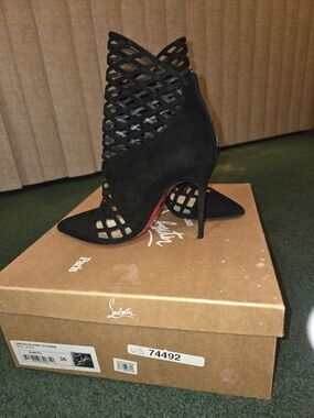 Christian Louboutin Black Cutout Suede Stiletto Booties